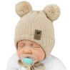 Jasno beżowa CZAPKA wiązana 2 pompony HAND MADE zimowa