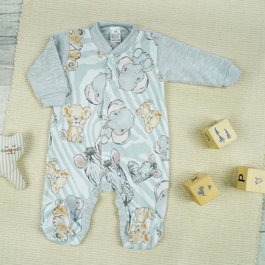 Pajac pajacyk bawełniany szary zoo safari wzór 423