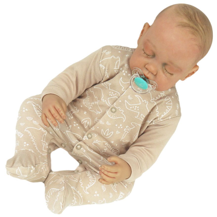 Pajac pajacyk bawełniany beżowy dino wzór 421b