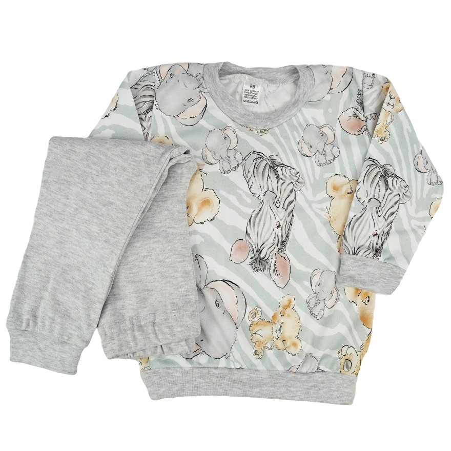 Szara PIŻAMA w zoo zwierzęta safari wzór 423