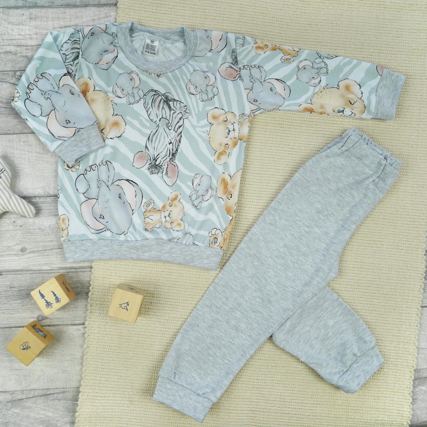 Szara PIŻAMA w zoo zwierzęta safari wzór 423