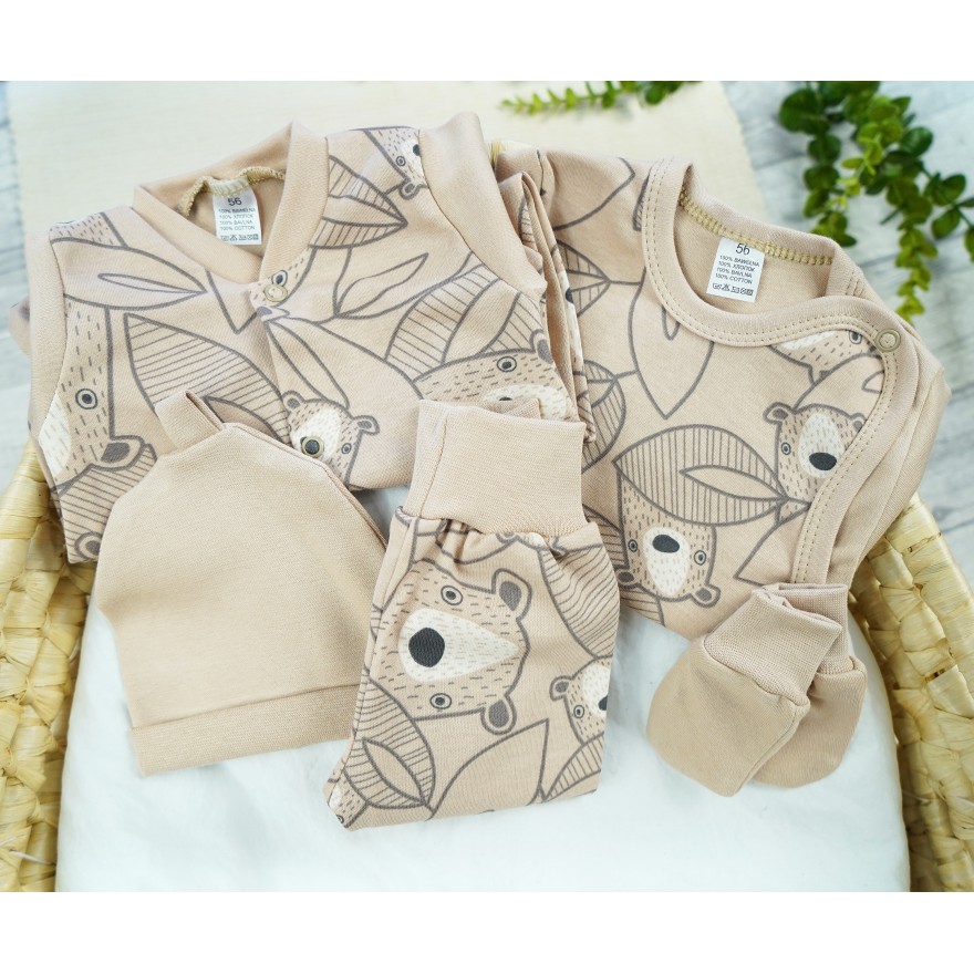 WYPRAWKA dla noworodka do szpitala 5 części beżowa misie 339b