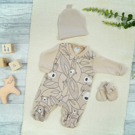 WYPRAWKA dla noworodka do szpitala 5 części beżowa misie 339b