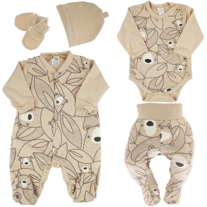 WYPRAWKA dla noworodka do szpitala 5 części beżowa misie 339b