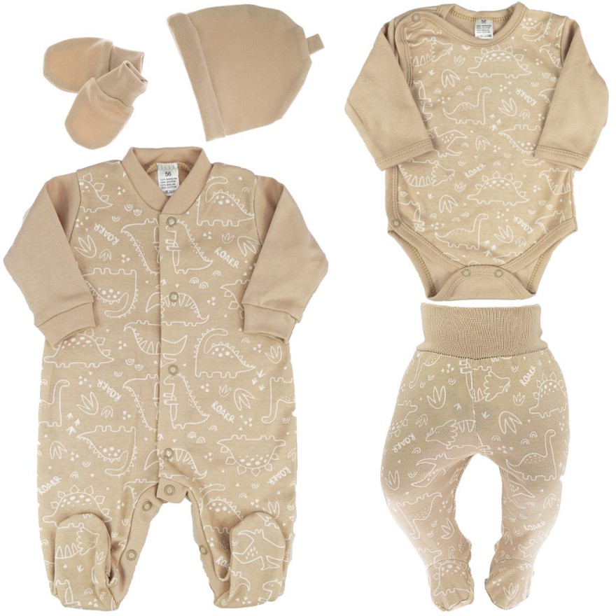 WYPRAWKA dla noworodka do szpitala 5 części beżowa dino 421