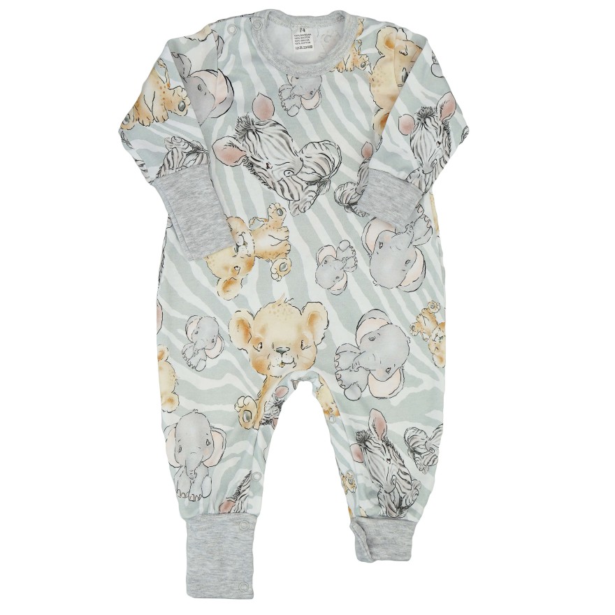 Pajac bez stópek RAMPERS szary w zoo safari pajacyk rosnący 423