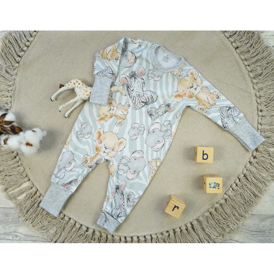 Pajac bez stópek RAMPERS szary w zoo safari pajacyk rosnący 423