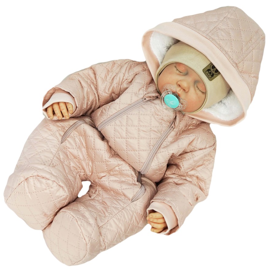 Różowy KOMBINEZON pikowany na misiu 2 suwaki JESIEŃ-ZIMA