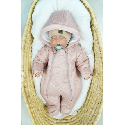 Różowy KOMBINEZON pikowany na misiu 2 suwaki JESIEŃ-ZIMA