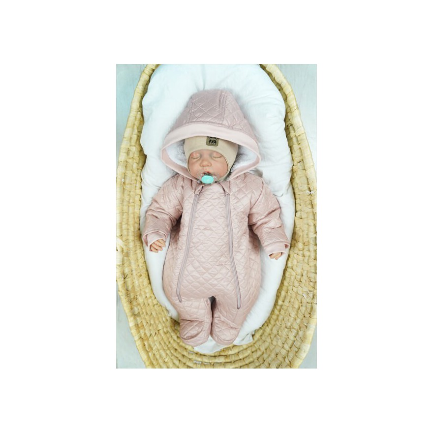 Różowy KOMBINEZON pikowany na misiu 2 suwaki JESIEŃ-ZIMA