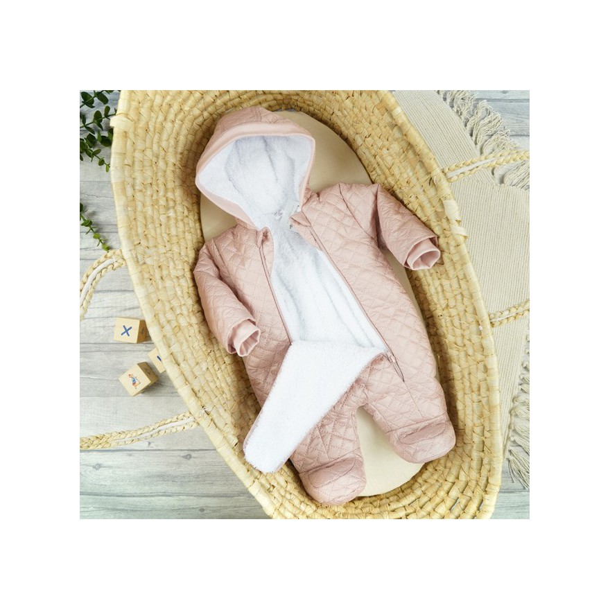 Różowy KOMBINEZON pikowany na misiu 2 suwaki JESIEŃ-ZIMA