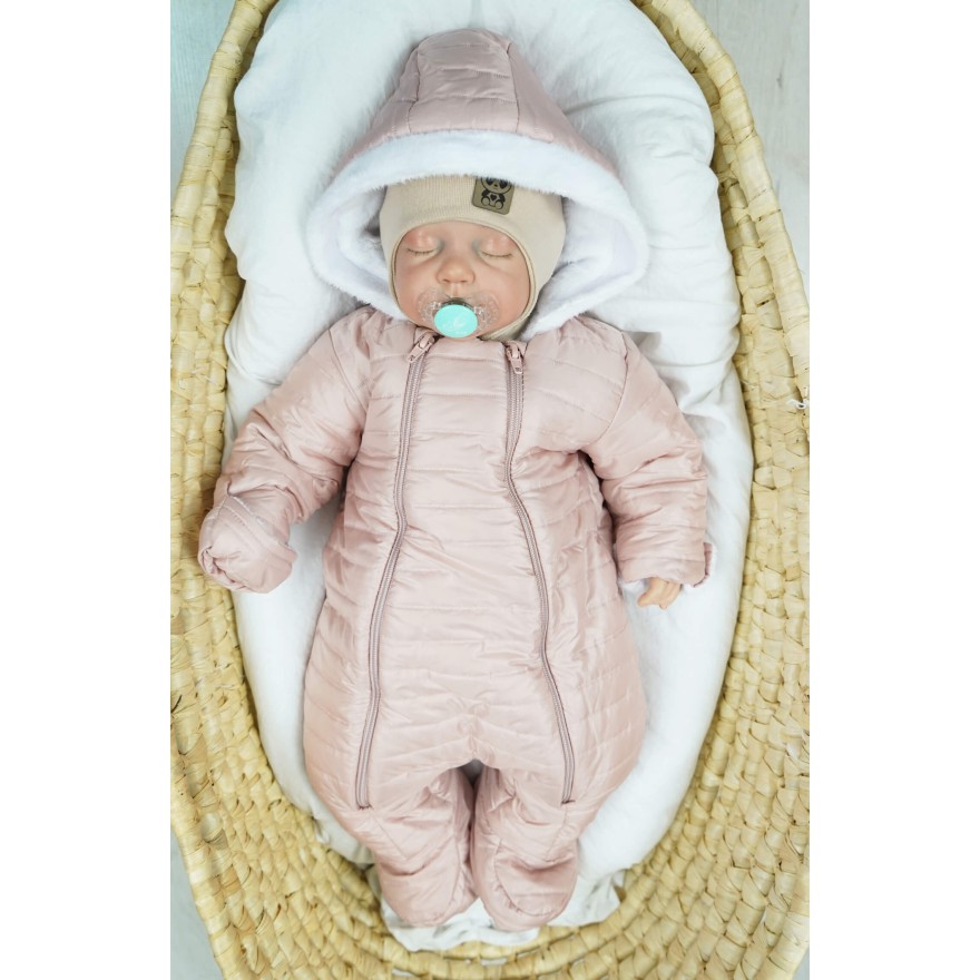 Różowy KOMBINEZON pikowany na futerku 2 suwaki osłona na rączki