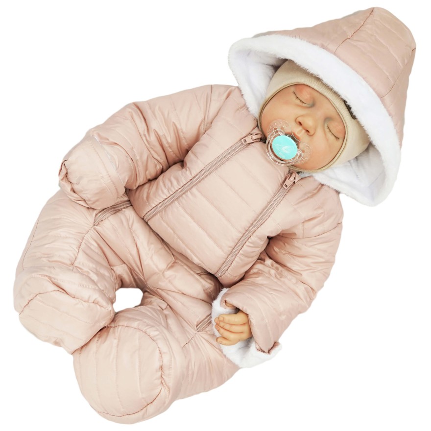 Różowy KOMBINEZON pikowany na futerku 2 suwaki osłona na rączki