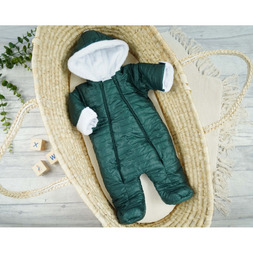 Butelkowy KOMBINEZON pikowany na futerku 2 suwaki osłonki na rączki