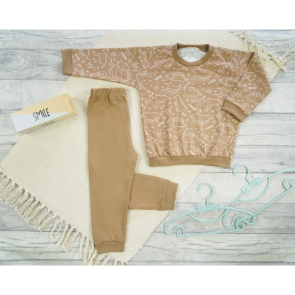 Kawowa PIŻAMA w dino dinozaury wzór 421