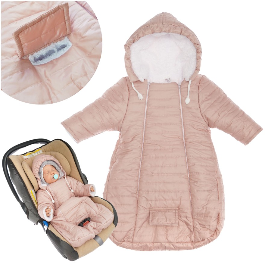 Różowy śpiwór śpiworek ocieplany z rękawami niemowlęcy do fotelika gondoli