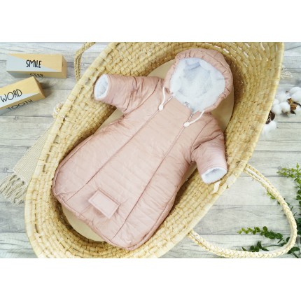 Różowy śpiwór śpiworek ocieplany z rękawami niemowlęcy do fotelika gondoli