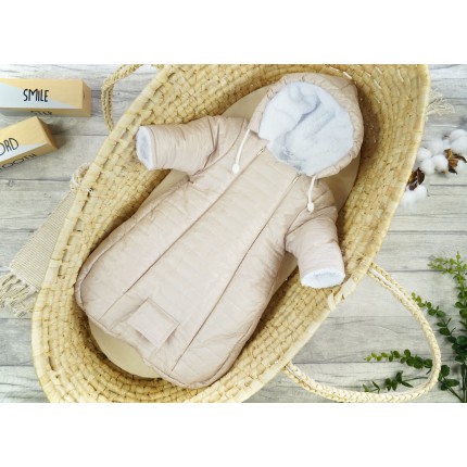 Beżowy śpiwór śpiworek ocieplany z rękawami niemowlęcy do fotelika gondoli
