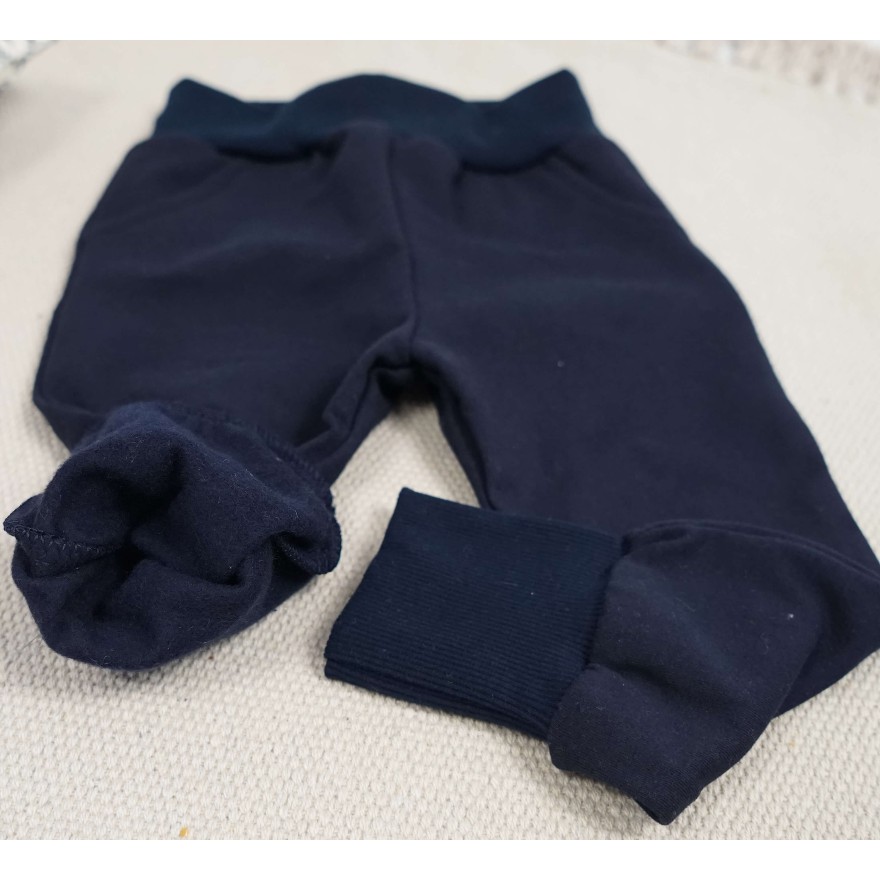 Granatowe spodnie OCIEPLANE na meszku z wyciąganą gumką neon