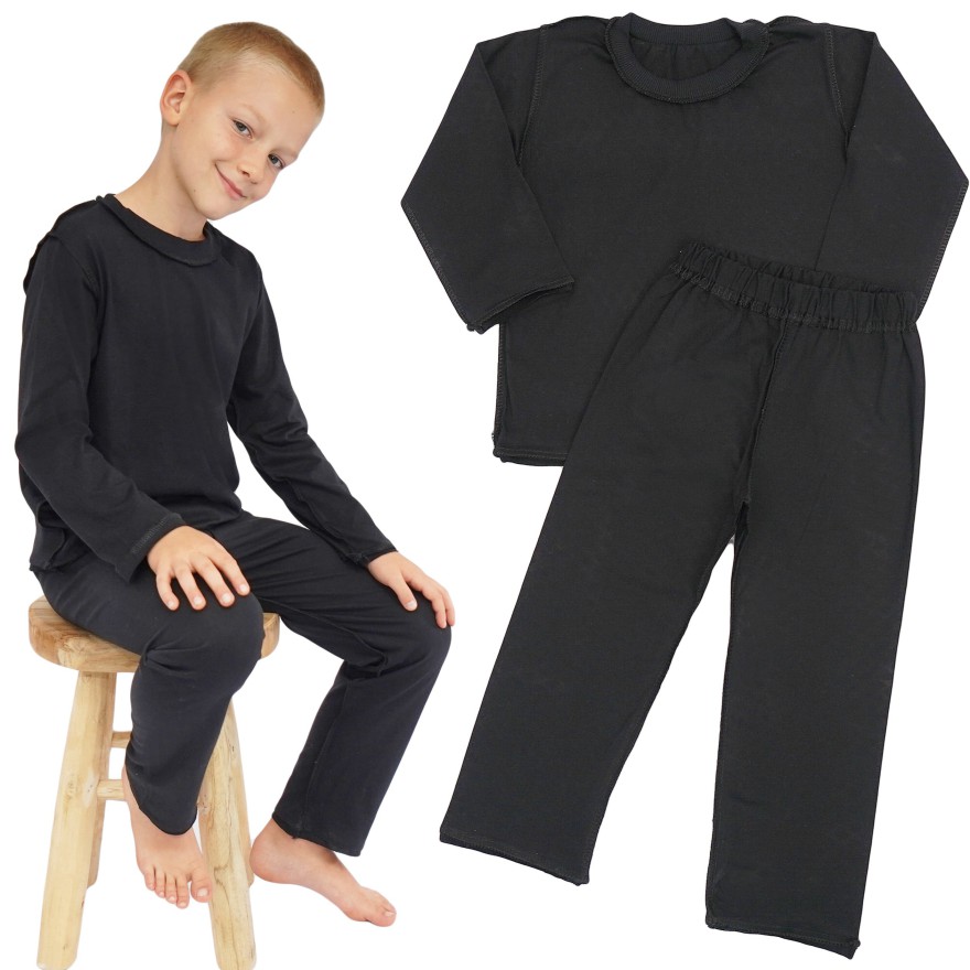 Czarna piżama bawełniana dla wrażliwej skóry z długim rękawem