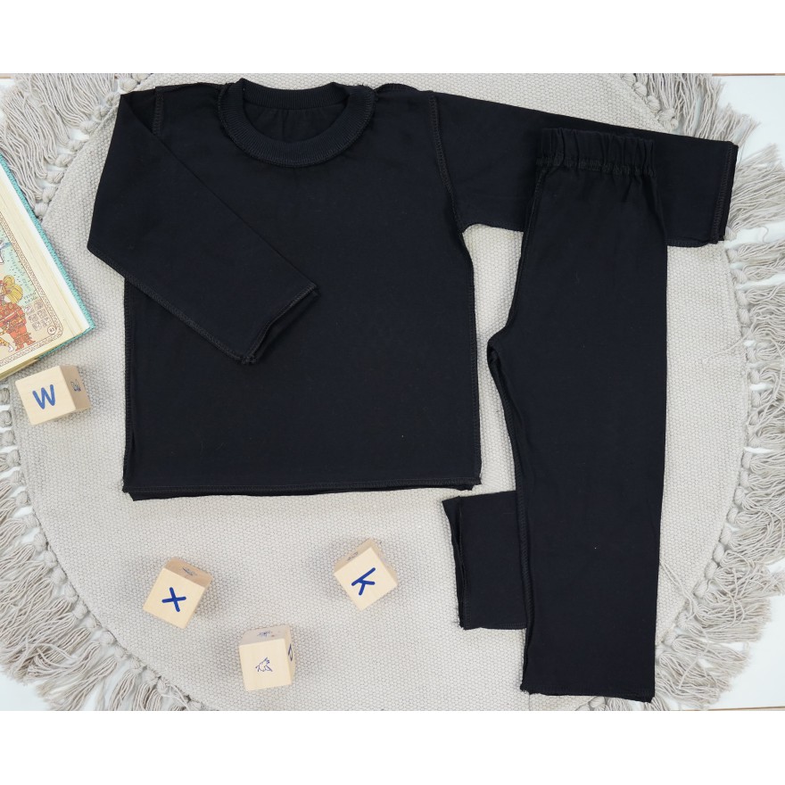 Czarna piżama bawełniana dla wrażliwej skóry z długim rękawem