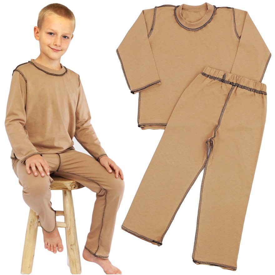 Beżowa piżama bawełniana dla wrażliwej skóry z długim rękawem