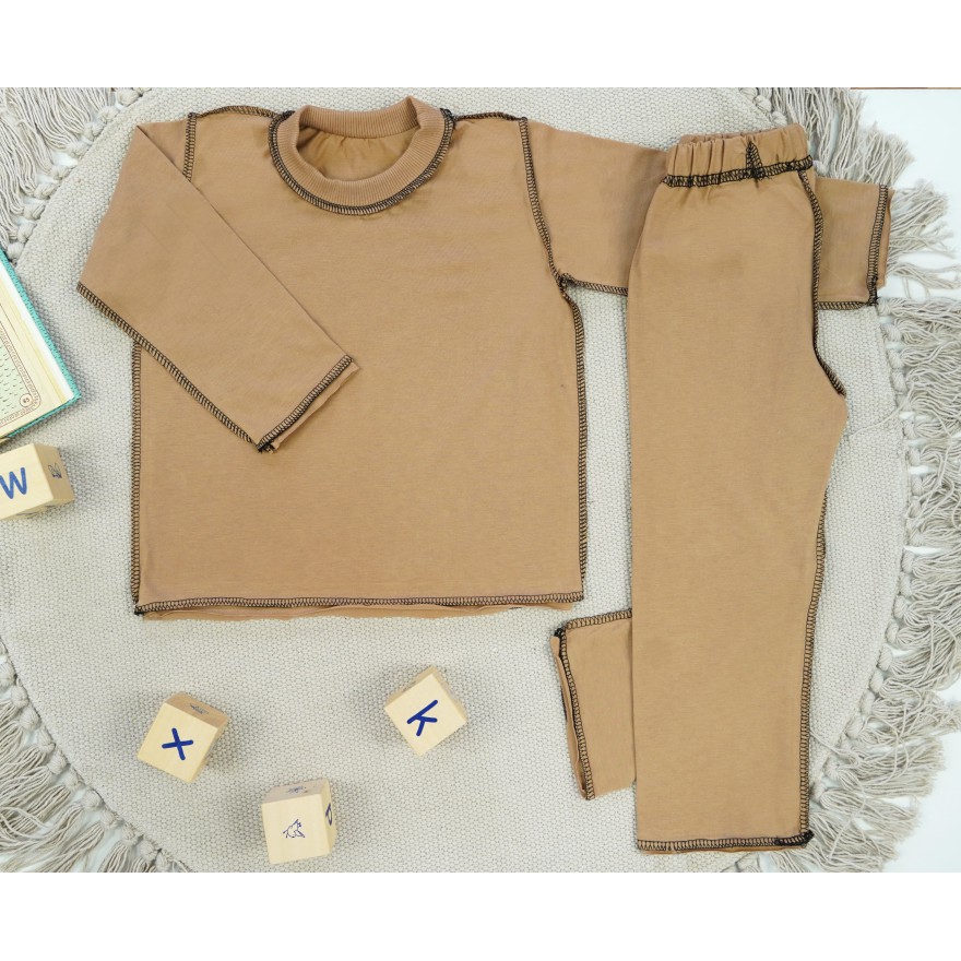 Beżowa piżama bawełniana dla wrażliwej skóry z długim rękawem