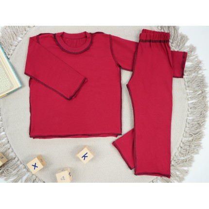 Bordowa piżama bawełniana dla wrażliwej skóry z długim rękawem święta