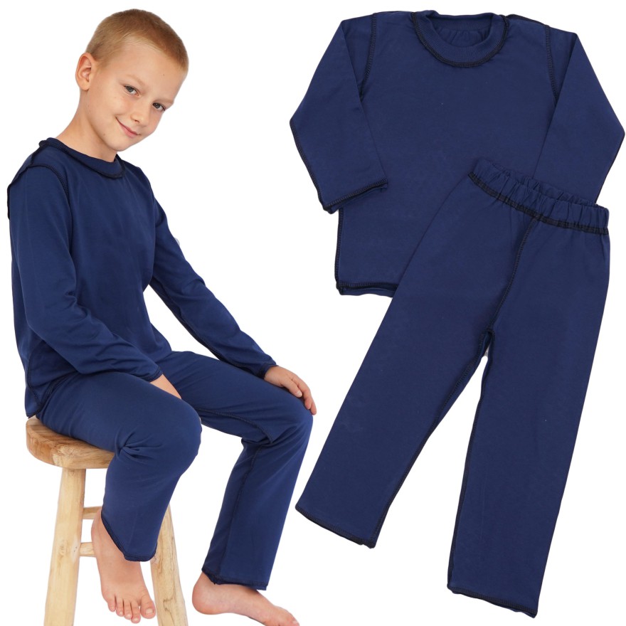 Granatowa piżama bawełniana dla wrażliwej skóry z długim rękawem