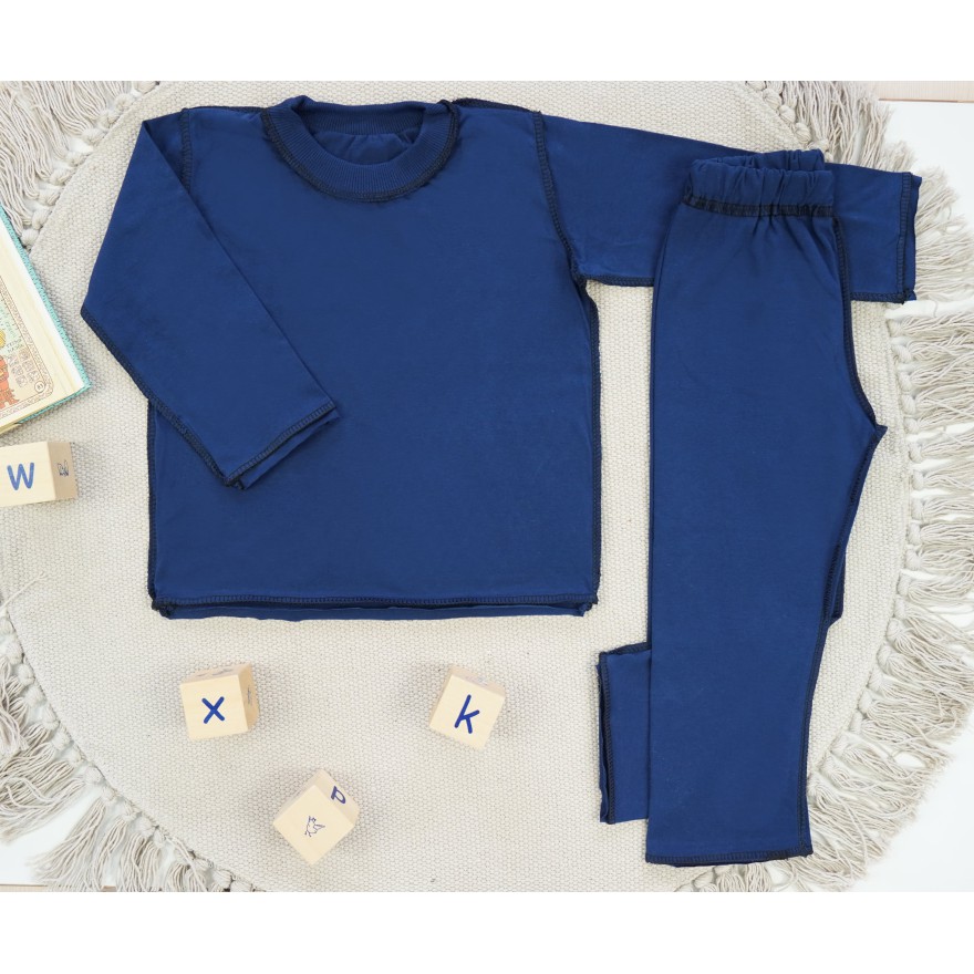 Granatowa piżama bawełniana dla wrażliwej skóry z długim rękawem