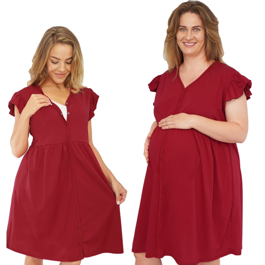 Bordowa KOSZULA CIĄŻOWA do karmienia nocna na napy ROZPINANA PO CAŁOŚCI do kangurowania MAMA święta