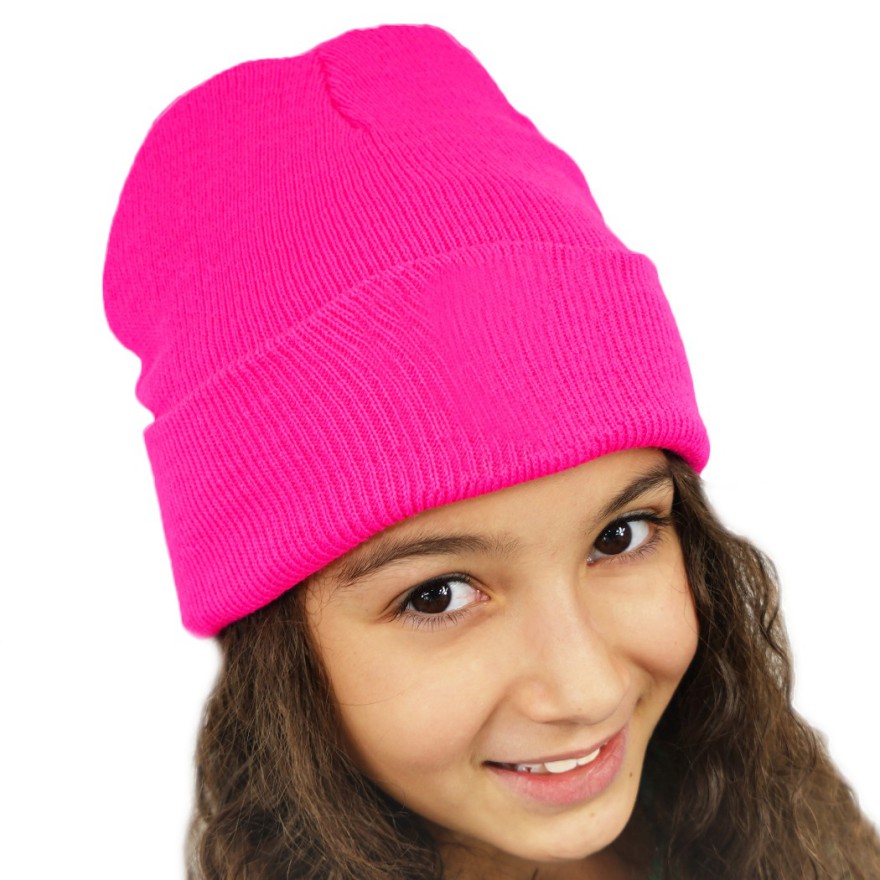 Różowa CZAPKA dziecięca gładka NEON