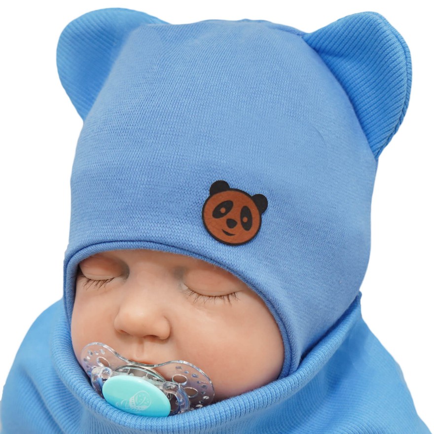 Niebieski komplet PANDUSIA czapka + komin bawełna wiosna/jesień