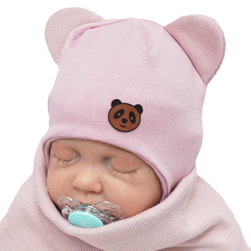 Brudny róż komplet PANDUSIA czapka + komin bawełna wiosna/jesień