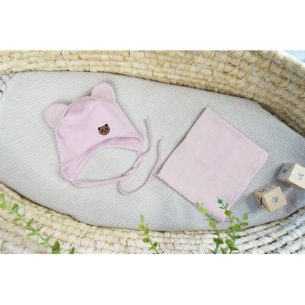 Brudny róż komplet PANDUSIA czapka + komin bawełna wiosna/jesień