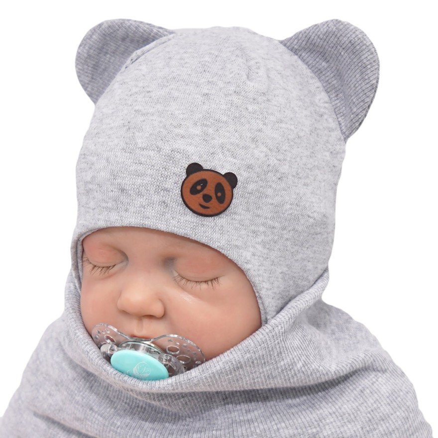 Szary komplet PANDUSIA czapka + komin bawełna wiosna/jesień