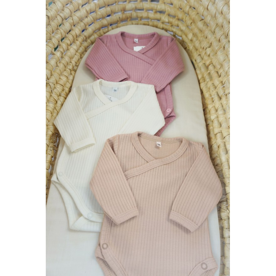 3pak BODY kopertowe prążki z długim rękawem bawełna prążek róż ecru beż