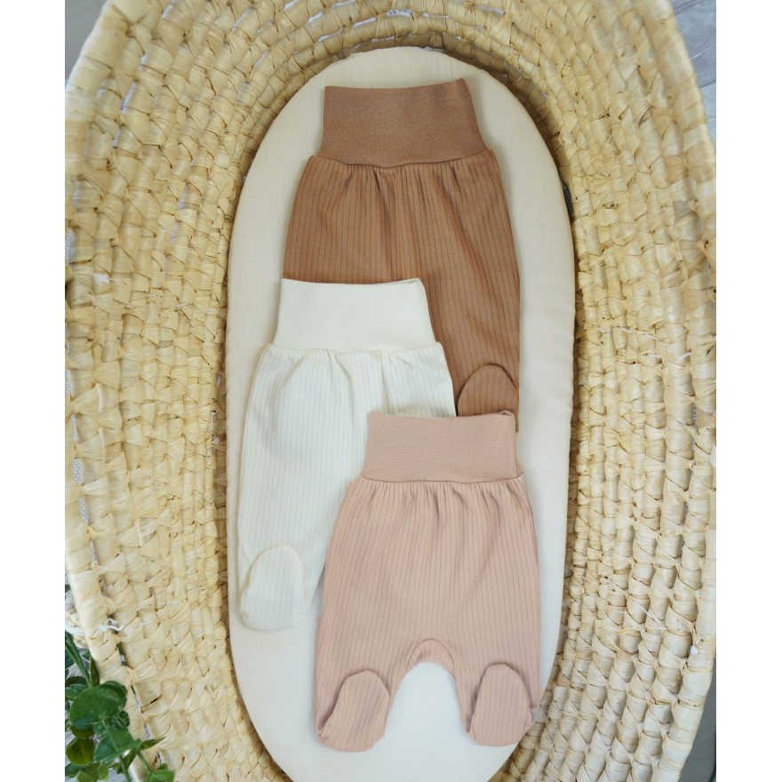 WCZEŚNIAK 3pak PÓŁŚPIOCHY bezuciskowe w prążki brąz beż ecru bawełna prążek