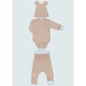 Beżowy komplet niemowlęcy rosnący z regulacją wielkości w prążek body spodnie czapka wyprawka