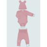 Różowy komplet niemowlęcy rosnący z regulacją wielkości w prążek body spodnie czapka wyprawka