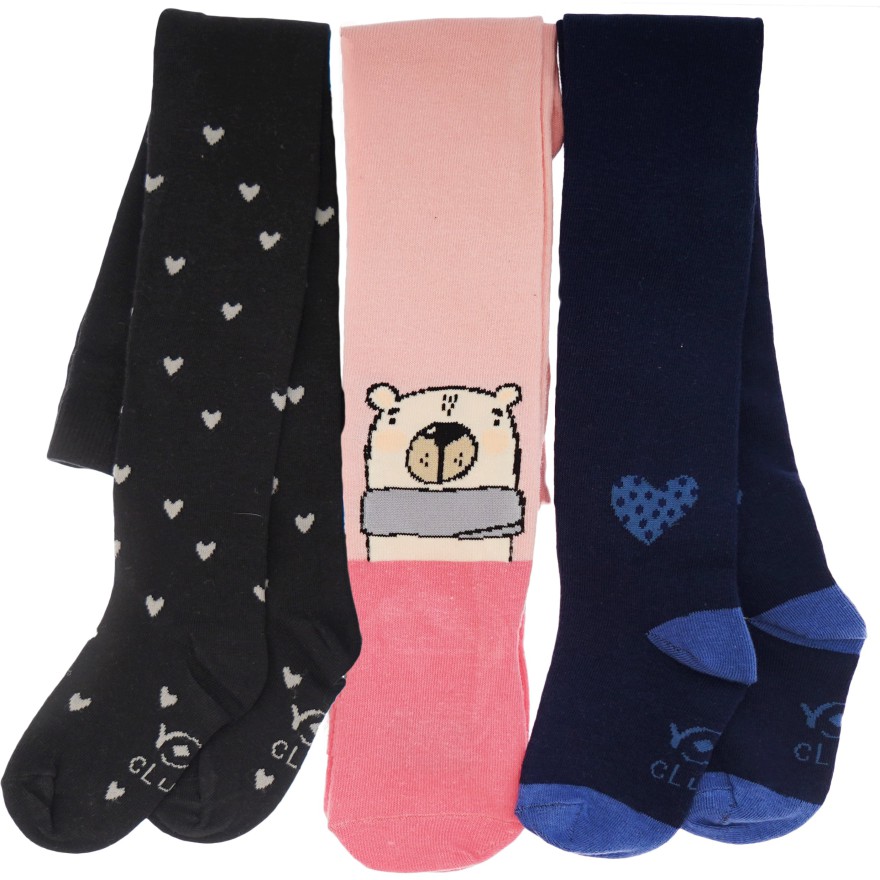 3pak RAJSTOPY bawełniane miś na różowym serca granat dziewczęce