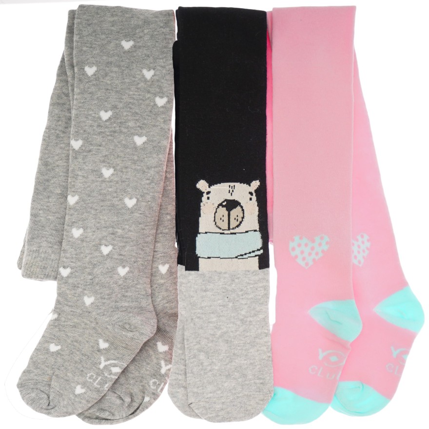 3pak RAJSTOPY bawełniane miś na czarnym serca dziewczęce