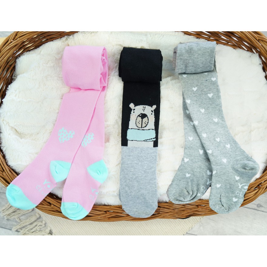 3pak RAJSTOPY bawełniane miś na czarnym serca dziewczęce