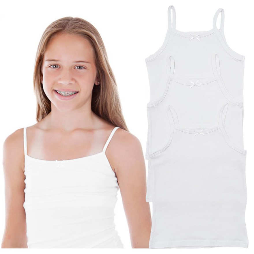 3pak biała podkoszulka dziewczęca z kokardką cienkie ramiączka komunia