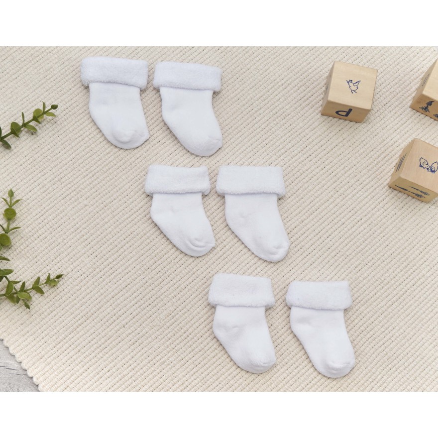 3PAK białe skarpetki niemowlęce FROTTE bezuciskowe ciepłe bawełniane