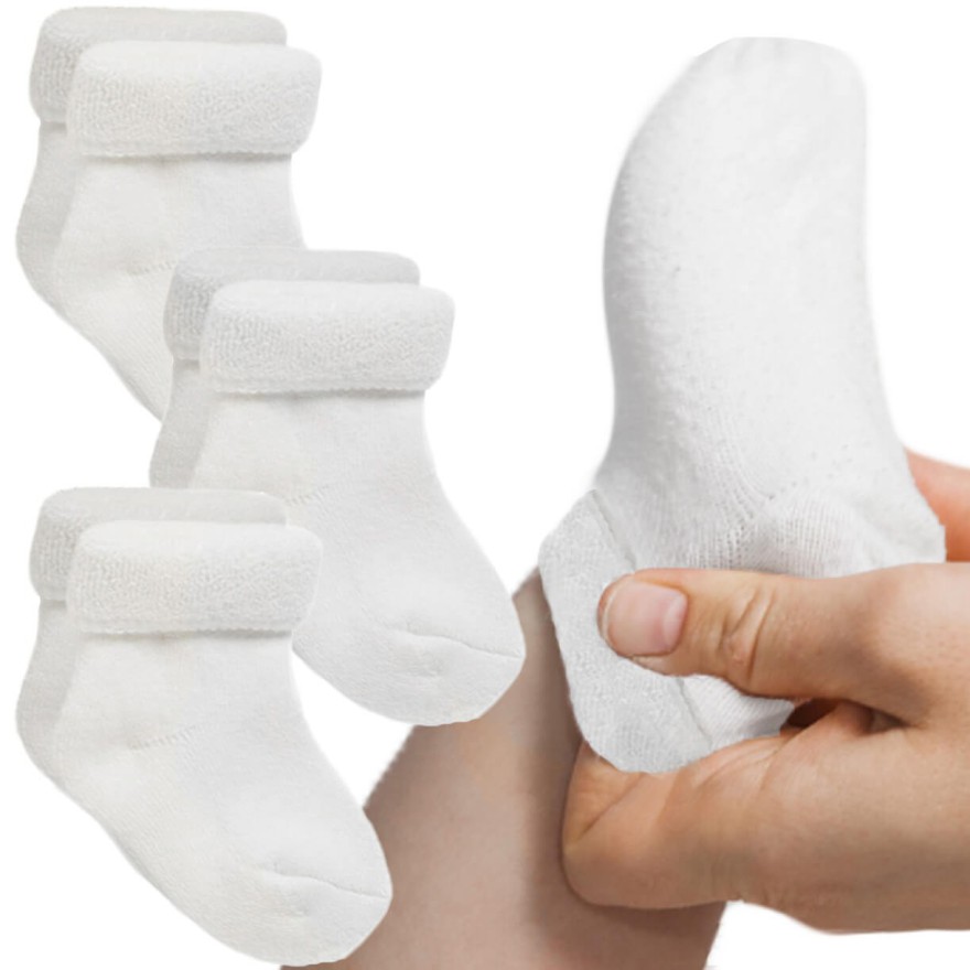 3PAK białe skarpetki niemowlęce FROTTE bezuciskowe ciepłe bawełniane