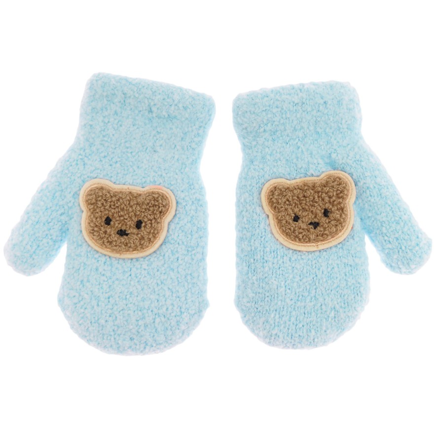 Niebieskie RĘKAWICZKI ciepłe 1P na futerku ocieplane brązowy MIŚ r. 98-104