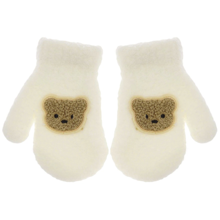 Ecru RĘKAWICZKI  ciepłe 1P na futerku ocieplane brązowy MIŚ r. 98-104