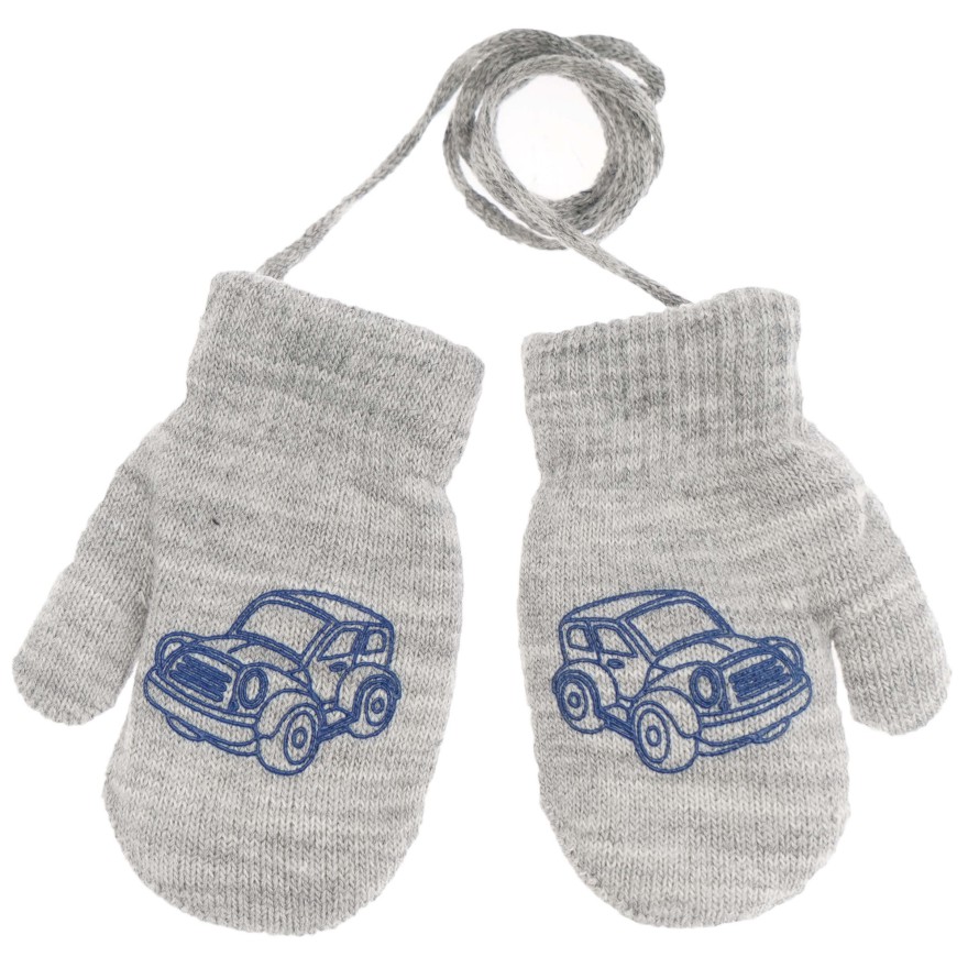 Szare RĘKAWICZKI ciepłe 1P na sznurku auto r. 110-116