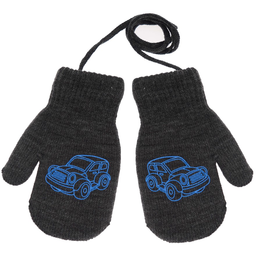 Grafitowe RĘKAWICZKI ciepłe 1P na sznurku auto r. 110-116